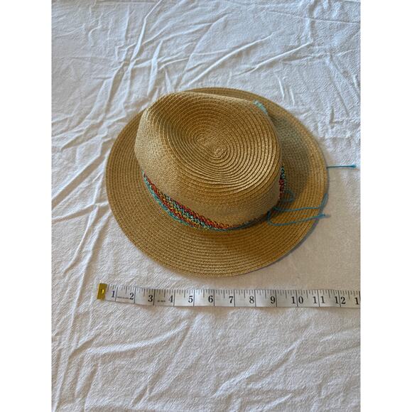 Scala Handmade Wide Brim Sun Hat Natural with Multicolor Band One Size - Picture 3 of 5